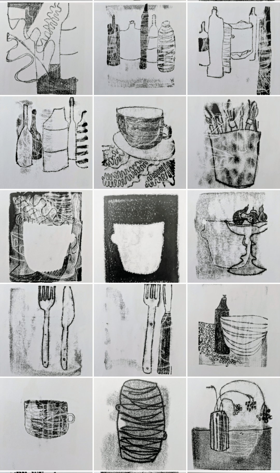 Liz Hough mini monoprinting still lives